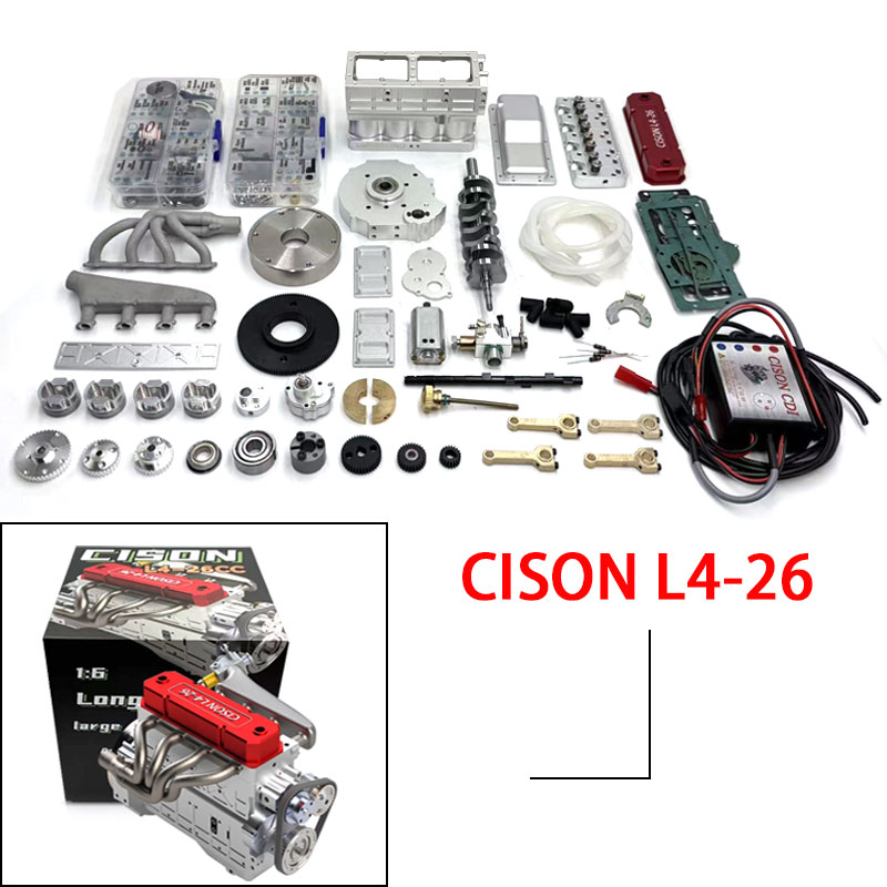 CISON L4-26 Miniature Inline Four Cylinder Engine Model Kit 26CC Metallic Red Engine Assembly Toy - Image 3