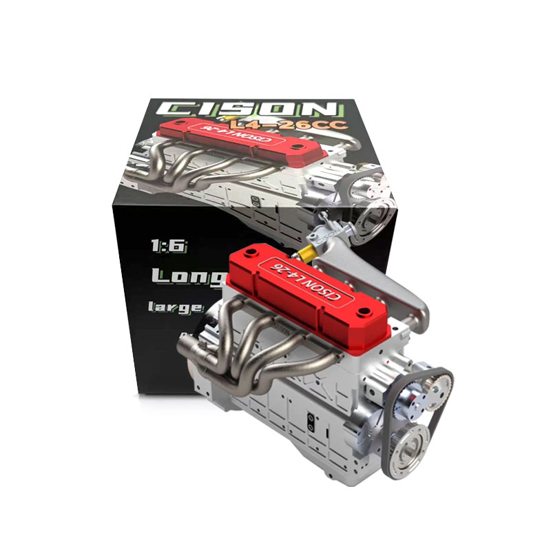 CISON L4-26 Miniature Inline Four Cylinder Engine Model Kit 26CC Metallic Red Engine Assembly Toy